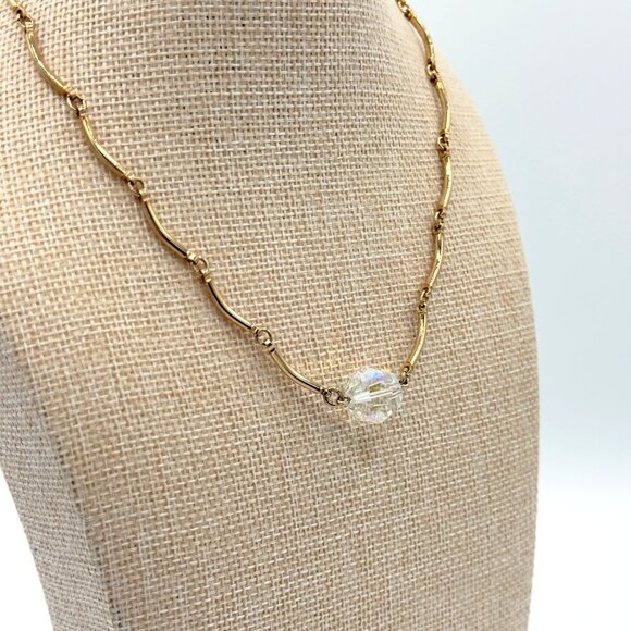 Vintage Sarah Coventry Gold-Tone Necklace Aurora Borealis Crystal Bead Accent - Picture 3 of 12